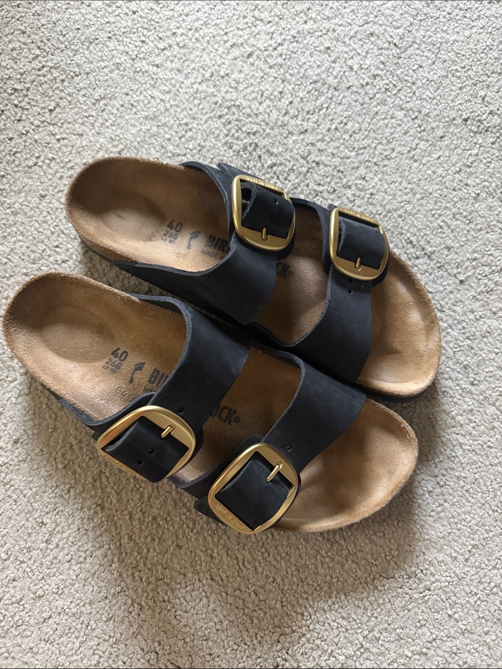 Birkenstock Black Double Big  Buckle Sandals with Gold Buckles